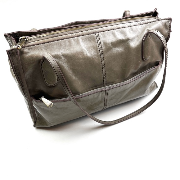 HOBO International Friar Taupe Gray Polished Leather Shoulder Bag - Picture 3 of 9